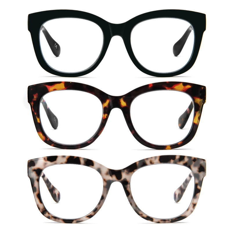 MMOWW Reading Glasses 3 Pack for Women Blue Light Blocking Oversized Computer Readers Spring Hinge Ladies (Black + Brown Tortoiseshell + Grey Tortoiseshell, 2.0) Black + Brown Tortoiseshell + Grey Tortoiseshell 2.0 x - BeesActive Australia
