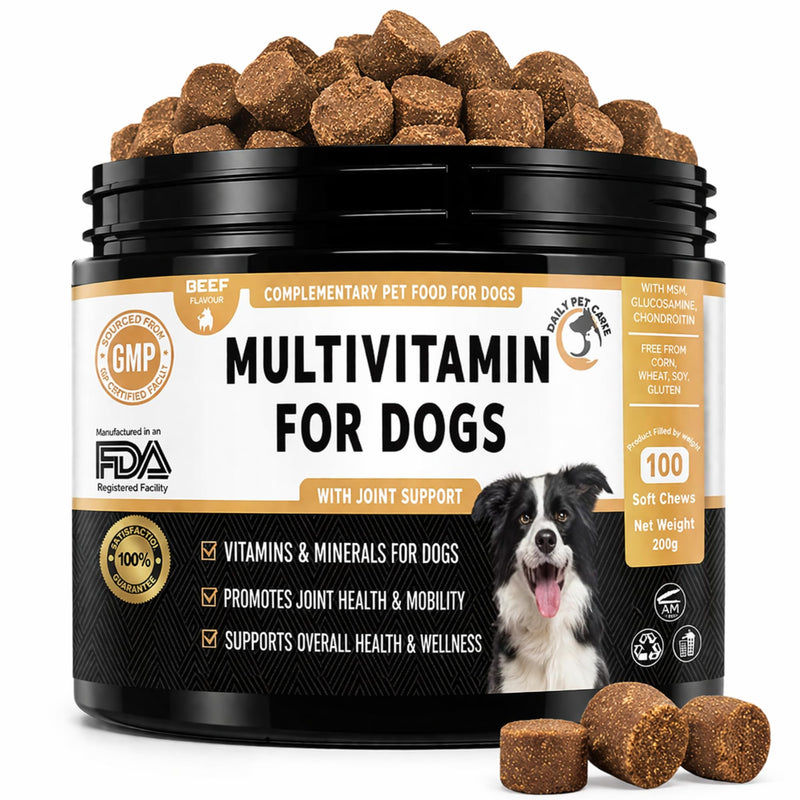 Dog Multivitamin Soft Chews for Dogs – Joint Supplement with Glucosamine, Probiotics & Omega Oils – Hip & Joint, Immune, Digestion & Skin Support – 100 Chews UK
