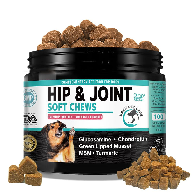 Hip and Joint Supplements For Dogs | Dog Joint Supplements to Reduce Stiffness and Improve Mobility with Organic Turmeric, Glucosamine, Chondroitin and Green Lipped Mussel For Dogs Beef
