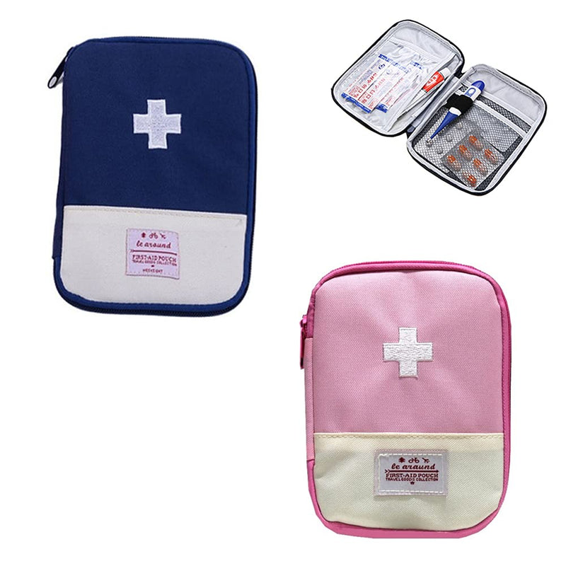 Qanye 2 Pieces Emergency Storage Bag, Empty Medicine Bag, Travel Medicine Storage Bag, First Aid Kit Empty Bag, for Emergencies at Home, Office, Travel, Hiking, Camping (Blue, Pink) Small (Klein) Klein - BeesActive Australia
