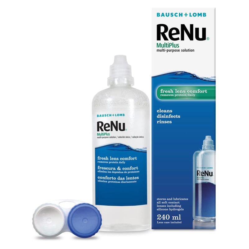 ReNu MultiPlus Multi-Purpose Contact Lens Solution, 240ml, for Soft Contact Lenses, Moisturise, Remove Protein, Clean, Disinfect, Lubricate, Rinse and Store Your Lenses, Lens Case Included Pack of 1 Single - BeesActive Australia