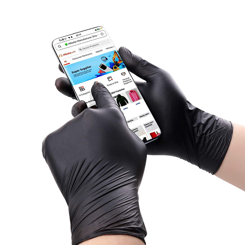 Black Vinyl Disposable Gloves | Latex Free Gloves | Powder Free Gloves | Medical Exam Gloves | Use in Surgical, Home, Cleaning, and Food Gloves | Extra Strong and Thick – Box of 100 – Black - (Large) L - BeesActive Australia