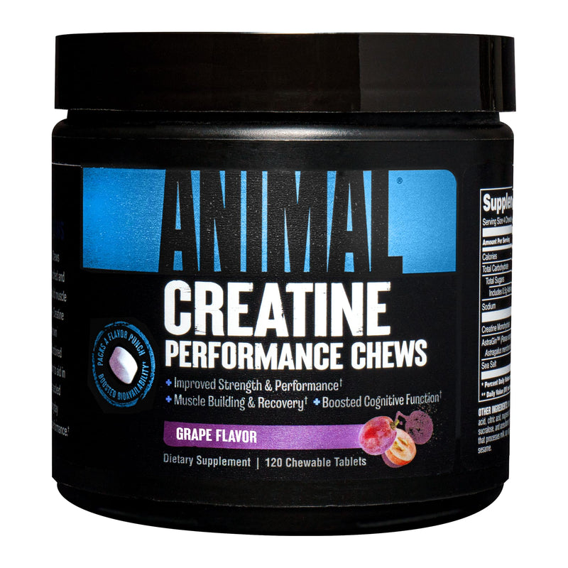 Animal Creatine Chews Tablets - Enhanced Creatine Monohydrate with AstraGin to Improve Absorption, Sea Salt for Added Pumps, Delicious and Convenient Chewable Tablets - Grape - 120 Count - BeesActive Australia