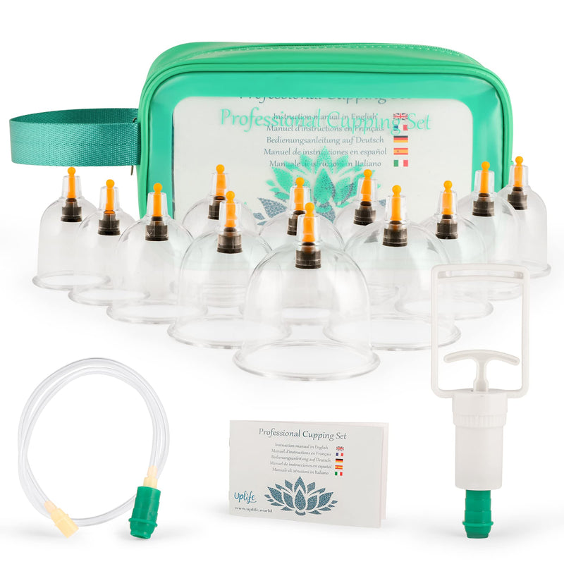 Uplife Chinese Cupping Therapy Set, 12 Vacuum Air Suction Cups in Bag with Pumping Handle + Extension Cord, Massage for Back/Neck - BeesActive Australia