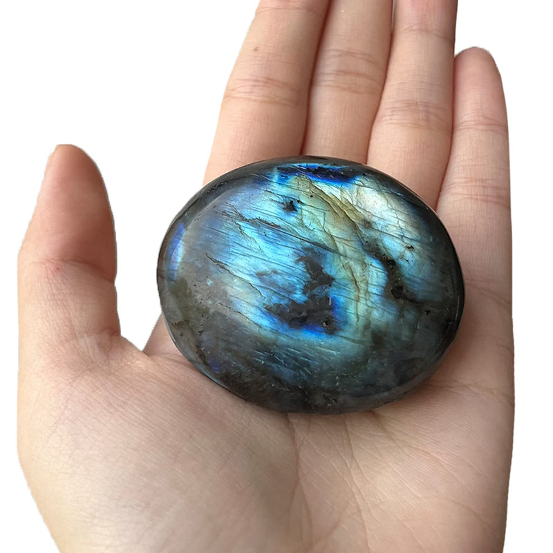 Labradorite Healing Stones, Natural Palm Stone, Healing Crystals Polished Gemstone Irregular Banded Pocket Worry Stones with Energy - Large Size Reiki Crystal Used for Intuition with a Bag - BeesActive Australia