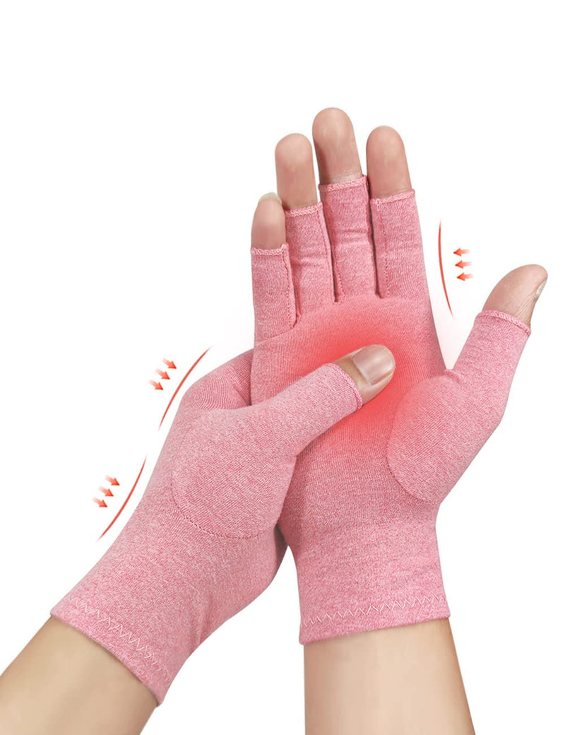 Donfri 1 Pairs Arthritis Gloves Fingerless Compression Gloves for Women Men Relieve Symptoms Rheumatoid Osteoarthritis Raynauds Disease Breathable Comfortable Machine Washable (Pink (1 Pair), M) Pink (1 Pair) - BeesActive Australia
