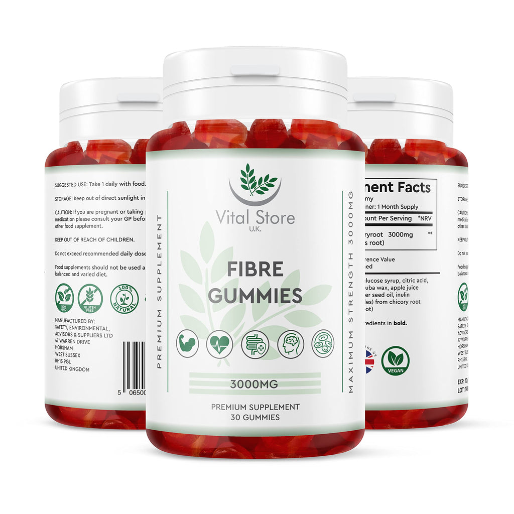 Fibre Gummies 3000MG - Vegan - One Month Supply - Berry Flavour Prebiotic Tapioca Chicory Root - High Strength Fibre Supplement - BeesActive Australia