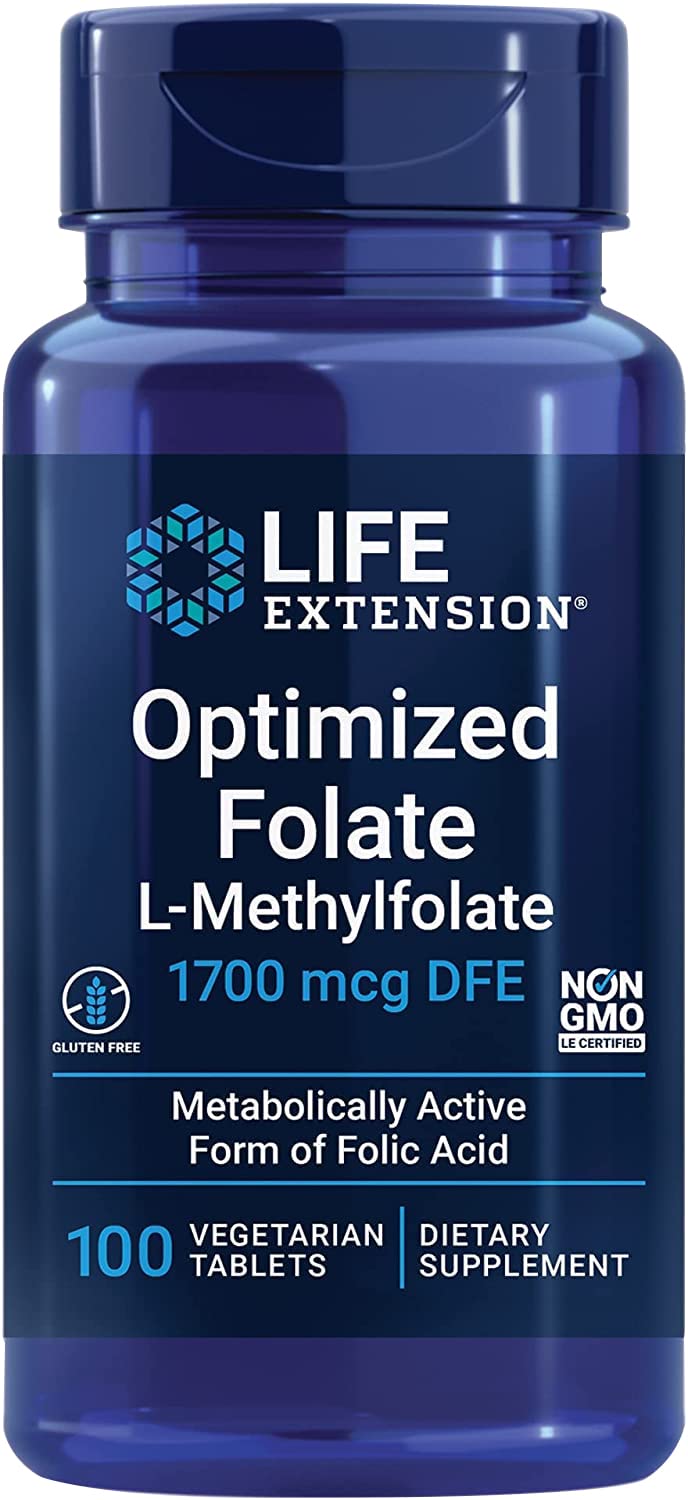 Life Extension Optimised Folate, 5-MTHF, high dose, 100 Vegan Tablets, Laboratory Tested, Vegetarian, Gluten-Free, Soy-Free, Non-GMO - BeesActive Australia
