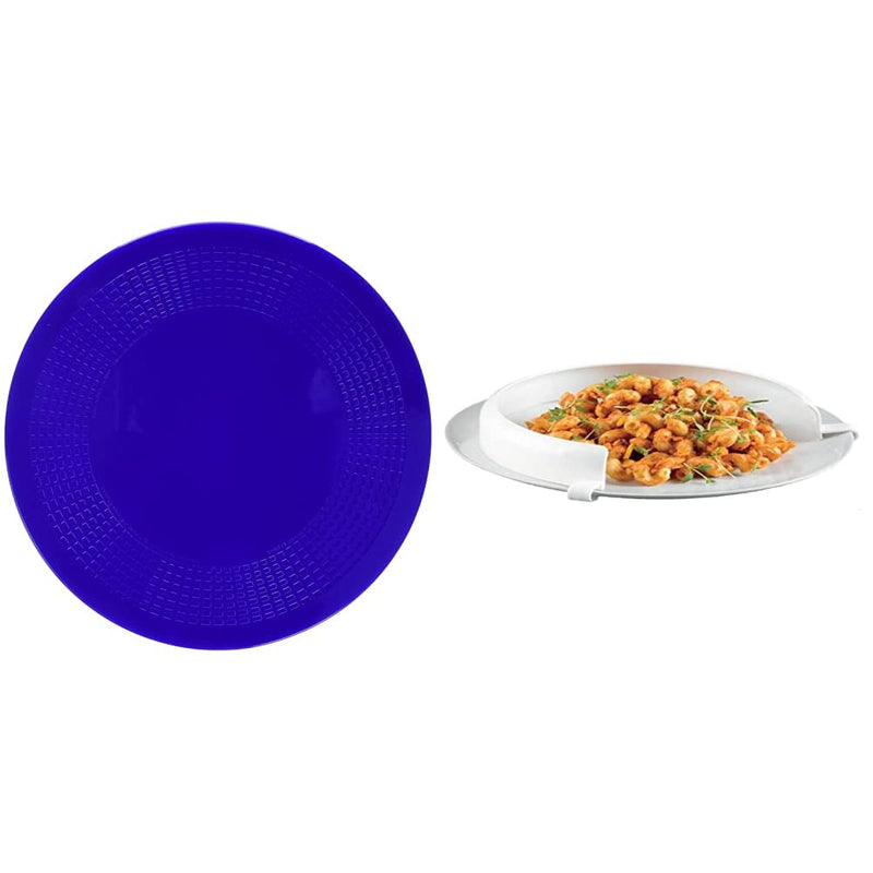 Performance Health Dycem Non Slip Round Pad 14 cm, Blue & Eating Utensils & Homecraft Surround Incurve Plate, Dinning Aid Non Slip Plate Guard for Elderly, Disabled and Handicapped Individuals 14 cm Diameter - Circular + Surround Incurve Plate - BeesActive Australia