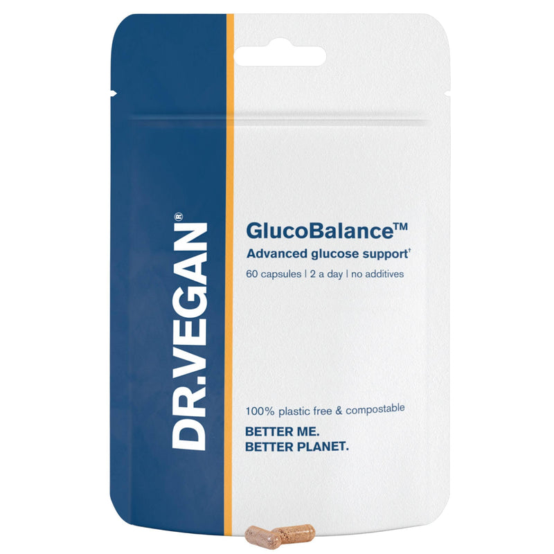 DR.VEGAN GlucoBalance | Plant-Based Supplement | Blood Sugar Control | 60 Capsules | 2-A-Day - 30 Day Supply | Chromium 200 µg | Apple Cider Vinegar 250g | Cinnamon 750g | Blood Glucose Metabolism - BeesActive Australia