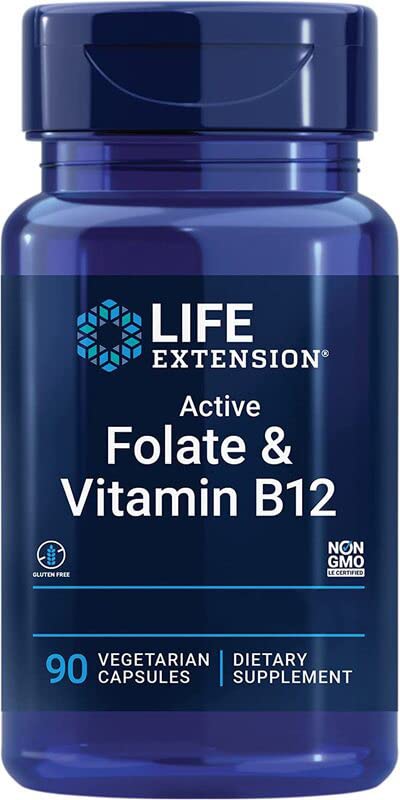 Life Extension, Bioactive Folate & Vitamin B12, High Dose, 90 Vegan Capsules, Laboratory Tested, Vegetarian, Gluten-Free, SOYA-Free, Non-GMO - BeesActive Australia