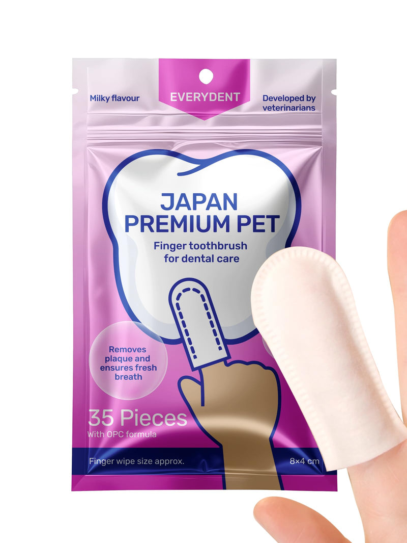 Cat & Dog Teeth Wipes | Cats & Dogs Cleaning Wipes with Finger Toothbrush | No Toothpaste Needed | Dog Breath Freshener & Teeth Cleaning Finger Pads | Tartar Remover | 35 pcs Dental care