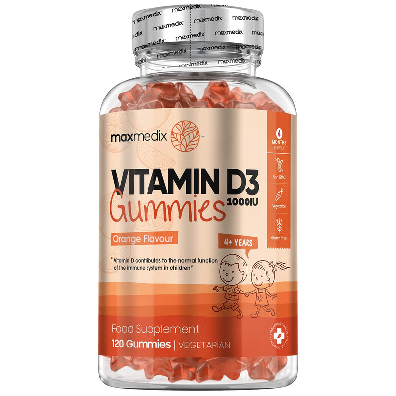 Vitamin D Gummies Kids 1000IU - Natural Orange Flavour Gummies - 4 Months Supply (120 Vitamin D3 Gummies) - One A Day - for 4 Years+ Children - Vegetarian, GMO & Gluten-Free Gummy Vitamin D for Kids - BeesActive Australia