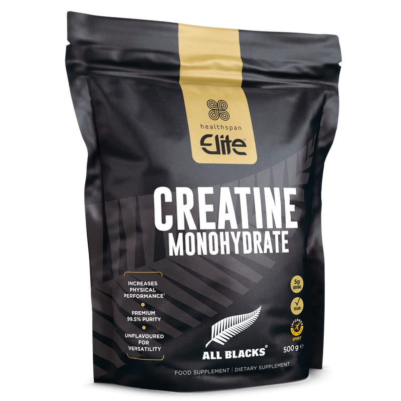 Healthspan Elite All Blacks Creatine Monohydrate (500g) | Increase Physical Performance & Intensity | Use During Exercise, or Pre/Post-Workout | Unflavoured | Vegan - BeesActive Australia