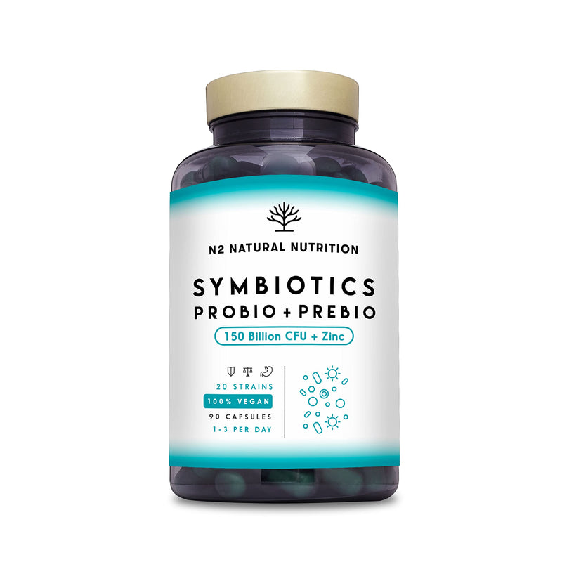 Probiotics 150 Billion CFU - 20 Strains with Prebiotics & Zinc. Highest Concentration. Probiotics for Gut Health and IBS Relief. 76 Days Intensive Treatment. EU. N2 Natural Nutrition 150 Billion CFU (90 capsules) - BeesActive Australia