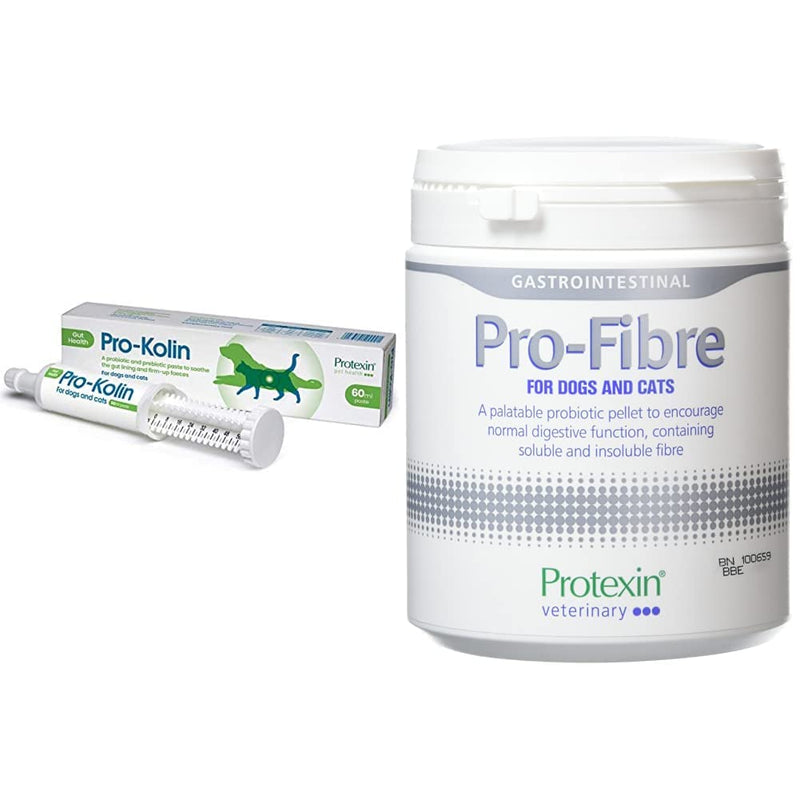 Pro-Kolin for Dogs and Cats Probiotic Paste and Syringe, 60ml & Protexin Veterinary Pro-Fibre for Dogs and Cats, 500g 60 ml (Single Pack) Single + Protexin Veterinary Pro-Fibre