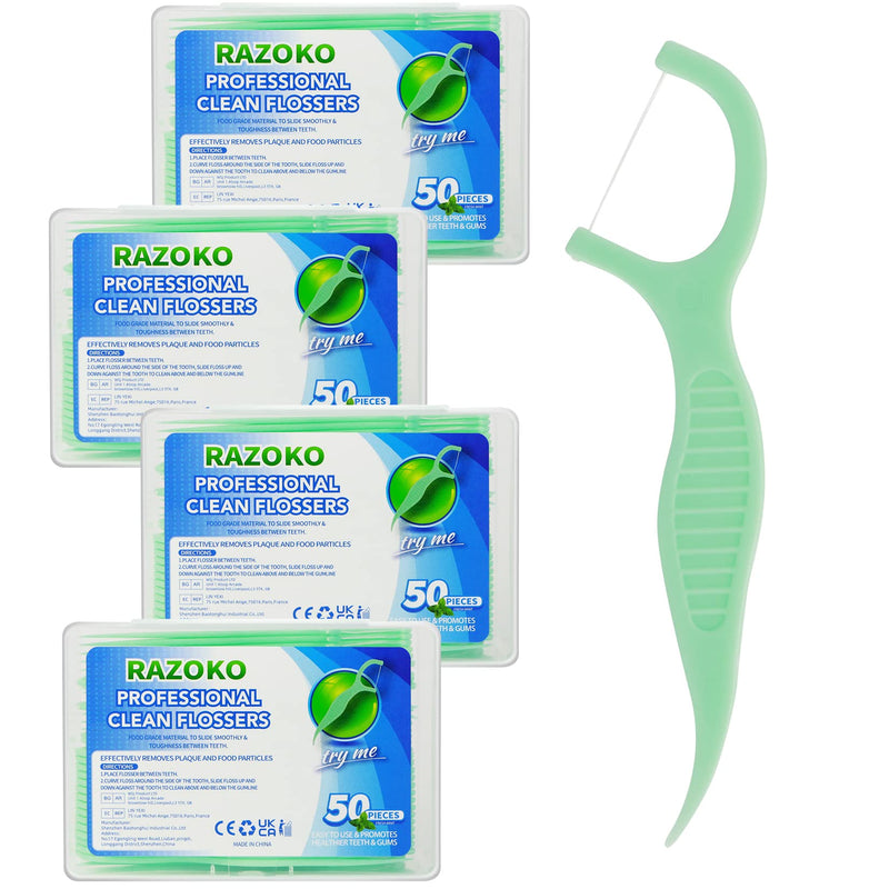 Dental Floss Picks Extra Strong Flosser Pick Toothpicks Fresh Mint 200 Count (4pack) - BeesActive Australia