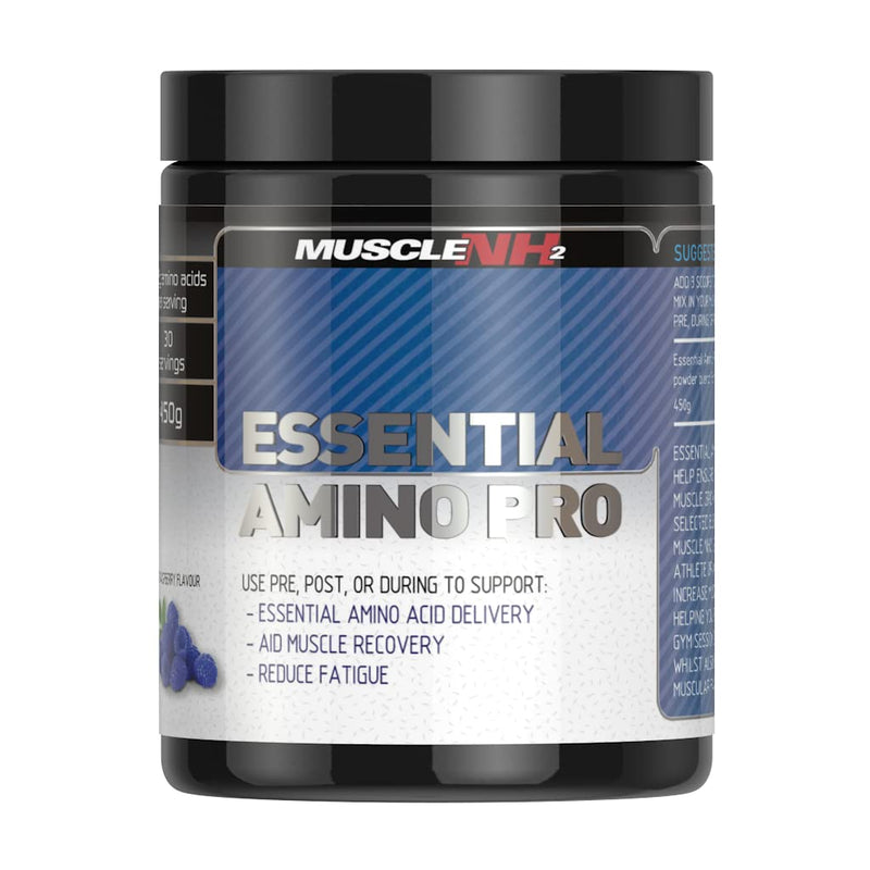 MuscleNh2 Essential Amino Pro Branch Chain Amino Acid Powder BCAA, EAA, Helps Build Lean Muscle and Speed Up Recovery, Blue Raspberry Flavour, 450g, 30 Servings (Pack of 1) - BeesActive Australia