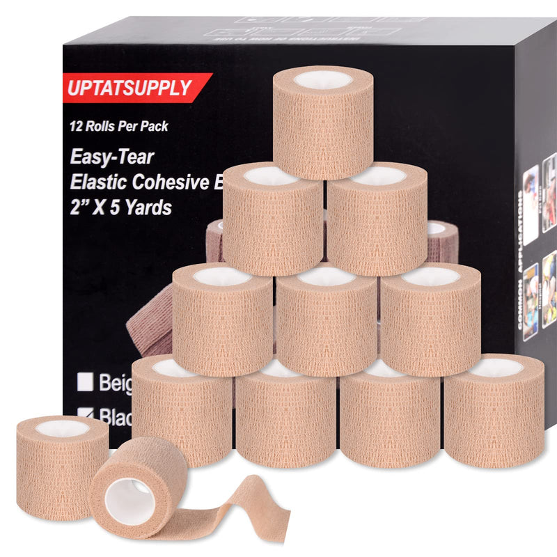 Self Adhesive Bandage Wrap 12 Pack,Sports Tape 2" X 5 Yards, Multi-Purpose Non-Woven Cohesive Wrap, First Aid Tape, Elastic Cohesive Bandage, Medical Tape for Stretch Athletic, Sports, Wrist, Ankle Tan - BeesActive Australia