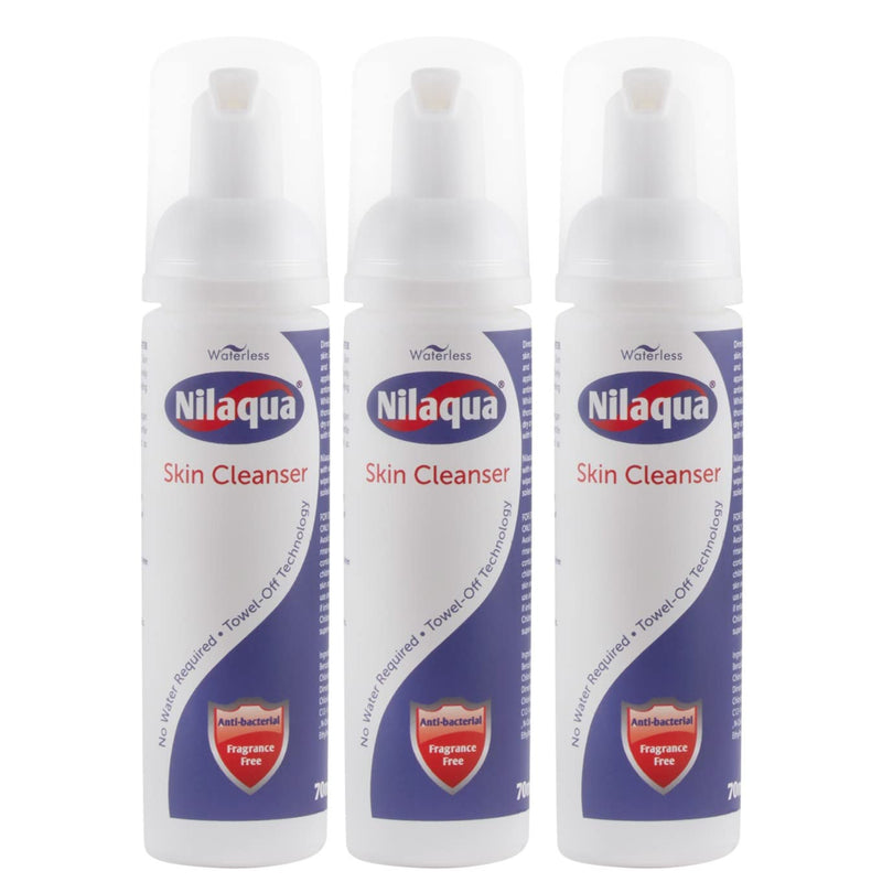 Nilaqua Skin Cleanser, Fragrance Free, No Water or Rinsing Required, Suitable for Sensitive Skin 70ml Trio Pack 3 x 70ml - BeesActive Australia