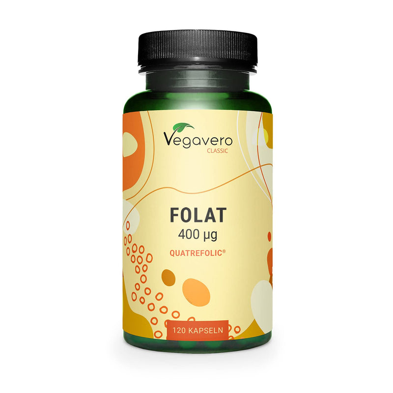 Natural Folic Acid Pregnancy Vegavero� 400mcg | NO Additives | Vitamin B9 Quatrefolic� (5-MTHF) Methyl Folate Supplements for Preconception & Maternal Tissue Growth | 120 Vegan Capsules - BeesActive Australia