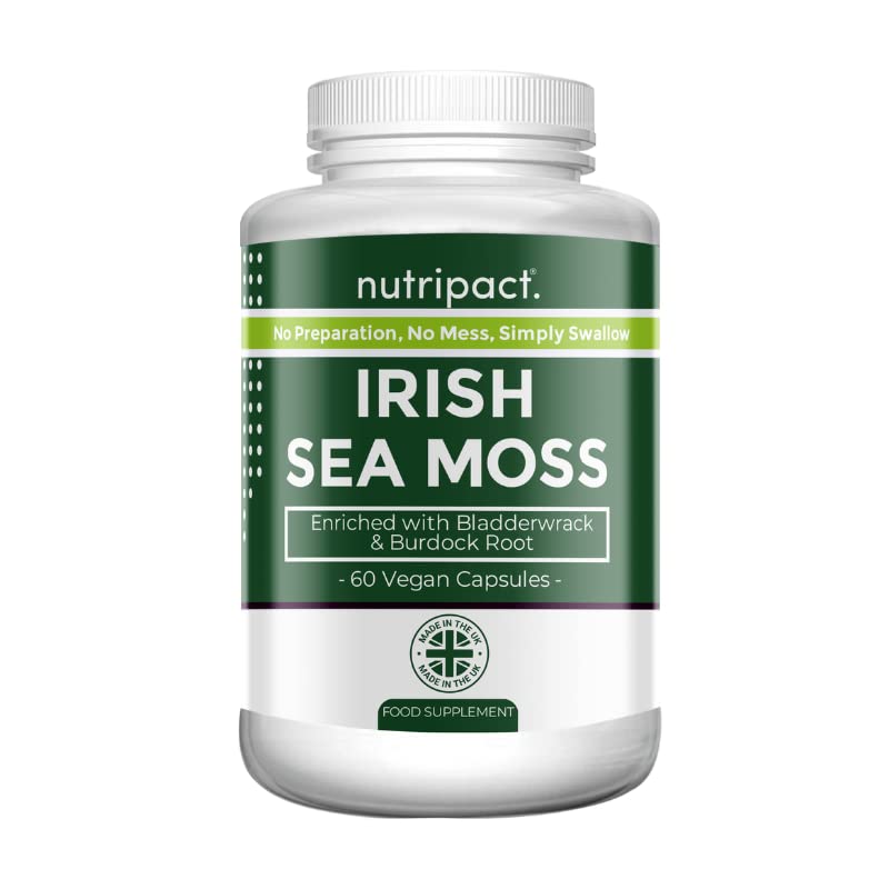 Irish Sea Moss Capsules, Bladderwrack and Burdock Root - 2000mg per Serving - One a Day High Strength - Wild Harvested - Natural Source of Iodine - Chondrus Crispus - 60 Vegan Capsules - nutripact - BeesActive Australia