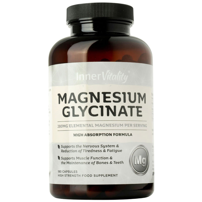 Magnesium Glycinate 180 Capsules (3 Month Supply) 280mg Elemental Magnesium - High Strength Easy to Absorb Magnesium Supplement with No Additives by Inner Vitality 180 Count (Pack of 1) - BeesActive Australia