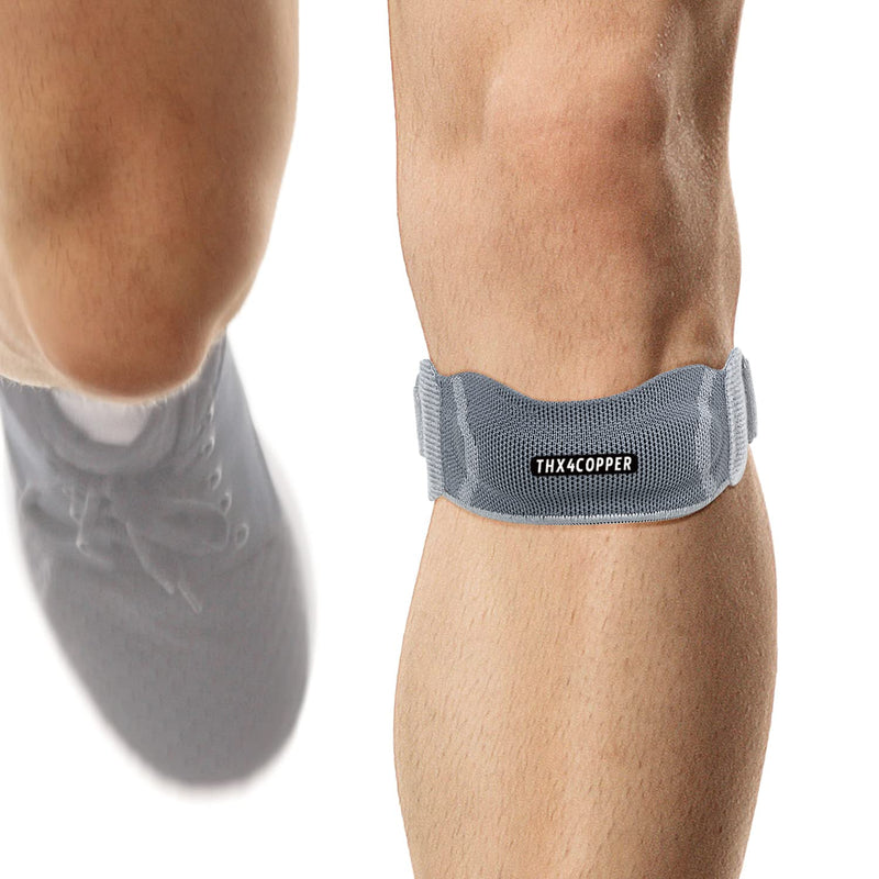 Thx4COPPER Patella Tendon Knee Strap, Adjustable Knee Support Brace with Gel Pad for Weightlifting Squats Jumpers Tennis Hiking Soccer Volleyball, Knee Pain Relief for ACL MCL Arthritis Tendonitis Grey - BeesActive Australia