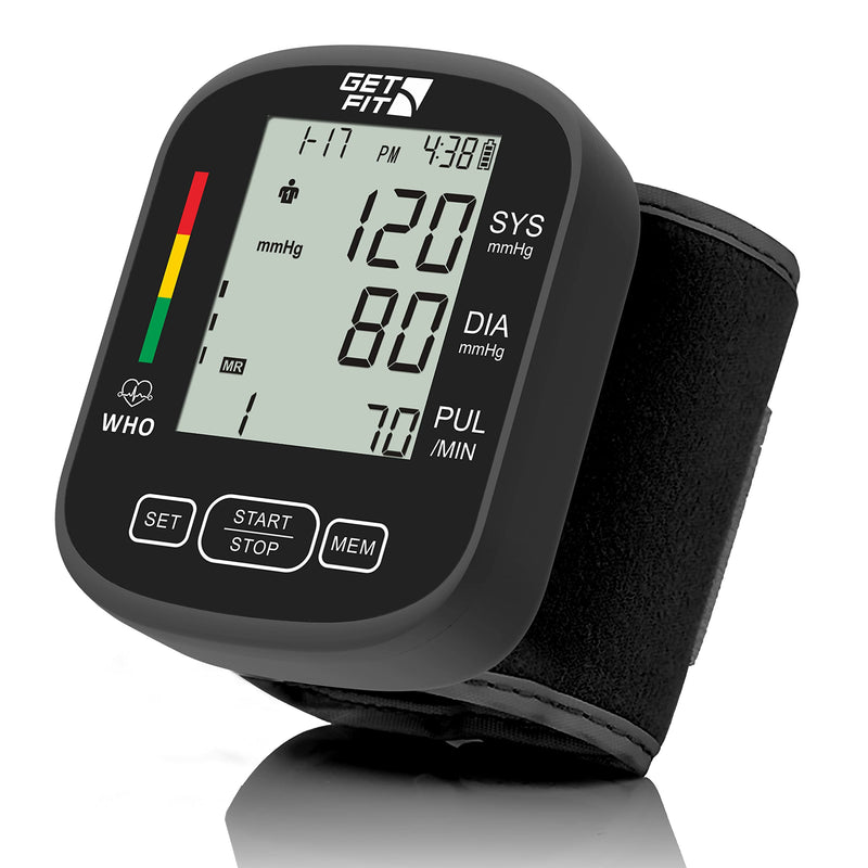 Get Fit Wrist Blood Pressure Monitor for Home Use - Medical Blood Pressure Machine Reader - Dual Users 2x99 Memory - Sphygmomanometer Adjustable Wrist Cuff, LCD Display, Pulse Rate Monitor - Black One Size - BeesActive Australia