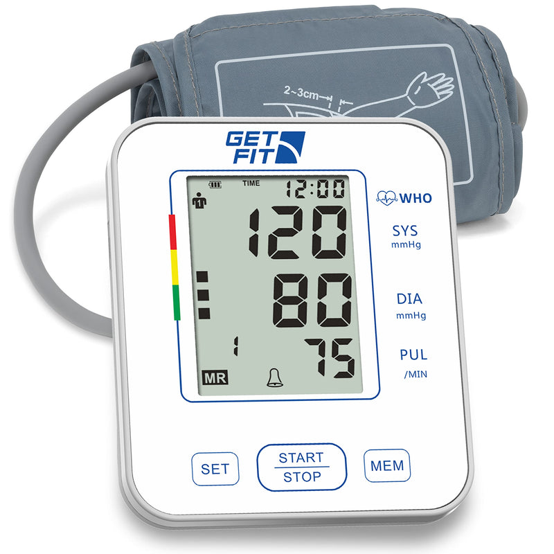 Get Fit Blood Pressure Monitor for Home Use - Medical Upper Arm Blood Pressure Machine Reader - Pulse Rate Monitor - 2x99 Memory - Large Adult Cuff - LCD Display Sphygmomanometer - White - 22-32cm Arm Cuff Size 22-32cm - BeesActive Australia