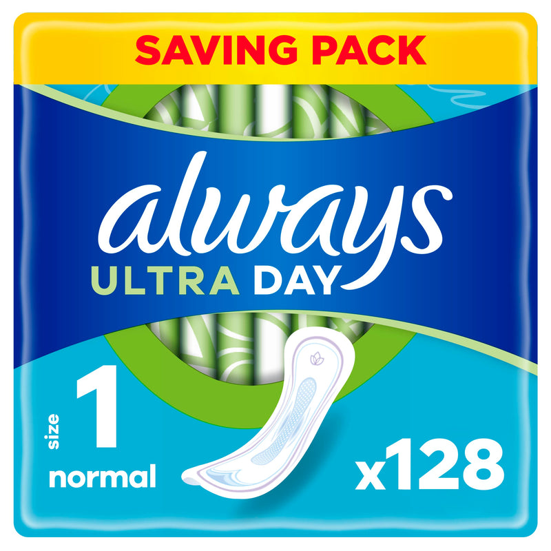 Always Ultra Sanitary Towels, Size 1, Normal, 128 Towels (32 x 4 Packs), BIG PACK, Odour Neutraliser, Super Absorbent Core - BeesActive Australia