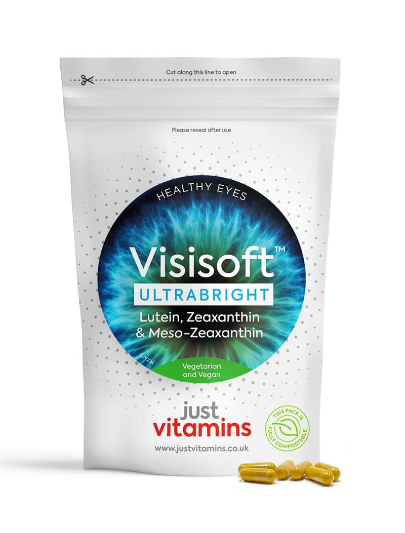 Visisoft� UltraBright 10mg Lutein, 2mg Zeaxanthin & 10mg Meso-Zeaxanthin Macular, Eye Health + Vision Complex Eye Care Supplement with Vitamin A, Riboflavin & Zinc x60 Capsules UK Made - BeesActive Australia