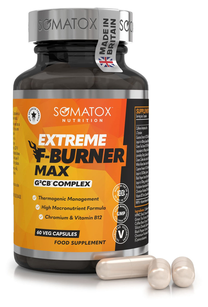 New Extreme Fat Burner Max – with G²CB™ Advanced T5 Thermo Supplement Diet Pills for Weight Loss & Metabolism | with B12, L-Carnitine, Green Tea & Guarana - 30 Day Supply/Vegan Capsules - Made UK - BeesActive Australia