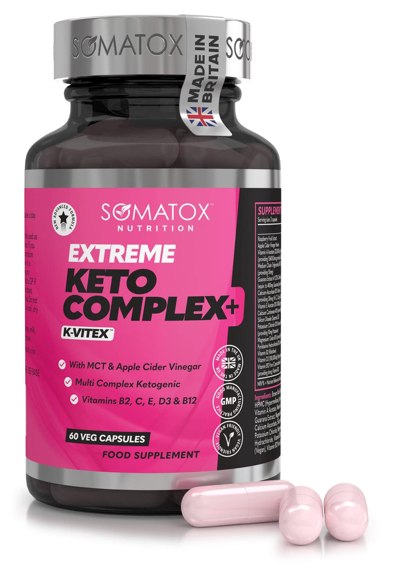 Extreme Keto Complex Max – K-Vitex™ Advanced Ketogenic Formula for Weight Loss - Fat Burner Diet Pills | Apple Cider Vinegar, MCT, Vitamins B12, B2, C, E & D3 – 30 Day Supply/Vegan Capsules - BeesActive Australia
