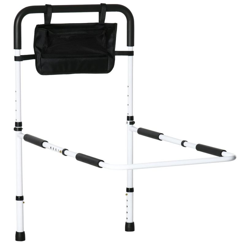 HOMCOM Safety Bed Rail, Height Adjustable Bed Assist Rail with Storage Pocket, Grab Bar for Disabled and Senior, White - BeesActive Australia