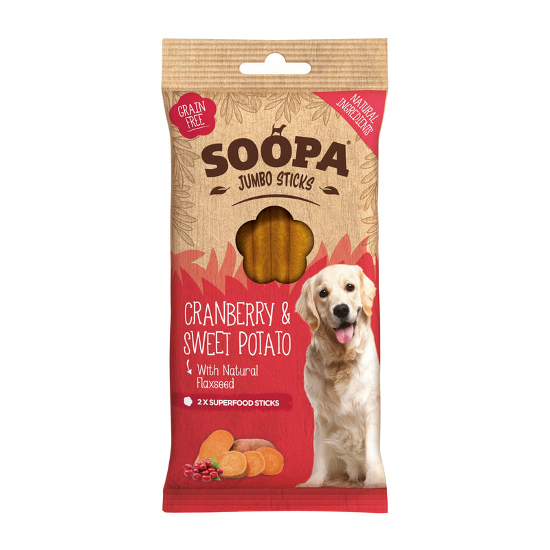 Soopa Cranberry & Sweet Potato Jumbo Dog Dental Sticks, Vegan, Human-Grade Dog Chews to Clean Teeth, Freshen Breath, Natural, Superfood, Healthy Grain Free Treats for Large Dogs, 170g, 1-Pack 1 g (Pack of 1)