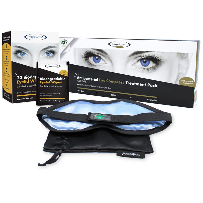 The Eye Doctor Premium Treatment Bundle - Reusable Hot Cold Eye Compress & 20x Single Use Biodegradable Eyelid Wipes for Dry Eye, Blepharitis & MGD - Microwave Safe Mask 20 Count (Pack of 1) - BeesActive Australia