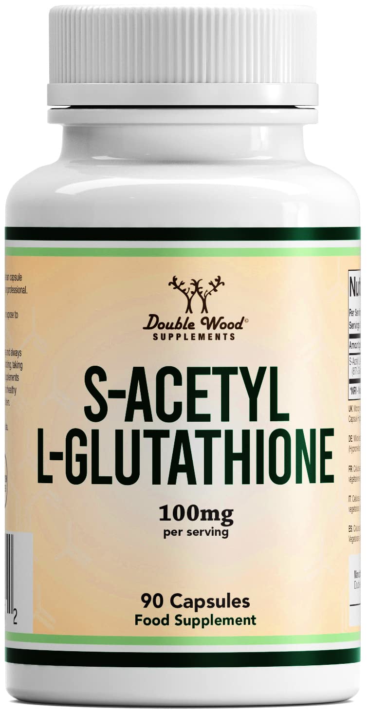 Double Wood Glutathione Supplement | 90 S-Acetyl L-Glutathione Capsules - 100mg per Serving | L Glutathione Antioxidant Supplement | Non-GMO & Gluten Free 90 Capsules - BeesActive Australia