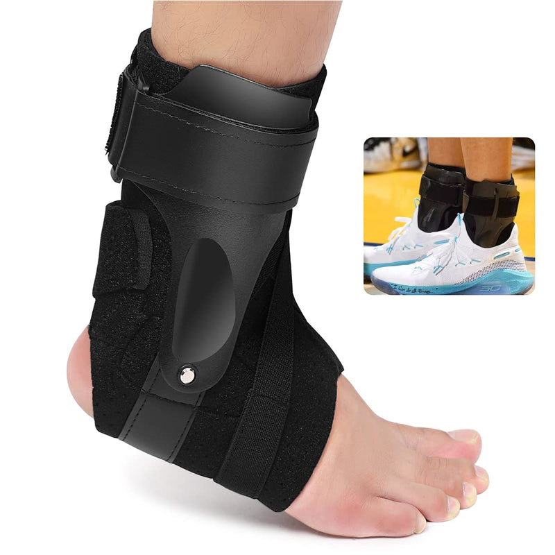AIOUTGOGO Ankle Support Brace with Side Stabilizers for Men & Women for Sports Injury Recovery Ankle Sprain Compression, Arthritis, Achilles,Tendon, Foot Pain Relief, for Soccer Volleyball 1 Piece(L) Black L - BeesActive Australia