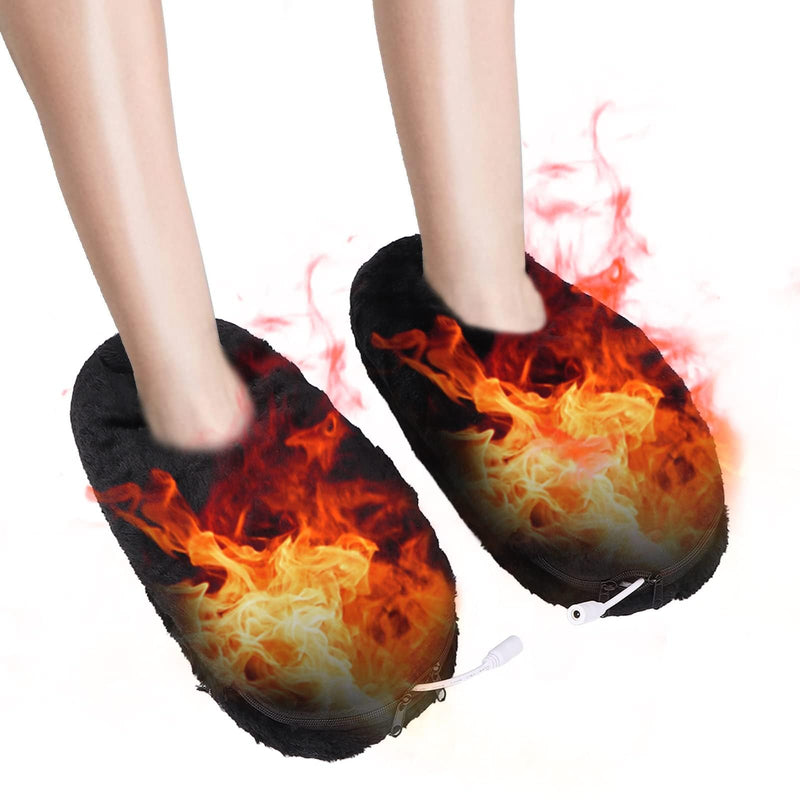 Heated Slippers, USB Electric Heating Shoes Foot Warmer Men Women Washable Outdoor Soft Plush Electric Heated Slippers for Foot Warming Black - BeesActive Australia