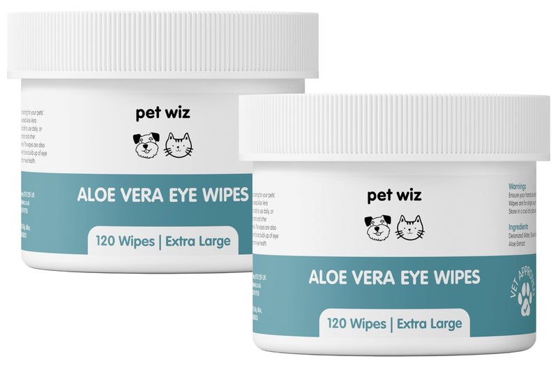 pet wiz Vet Approved | 240 Extra Large Natural Eye Wipes | Gentle & Soothing 2 Tubs (240 Wipes)