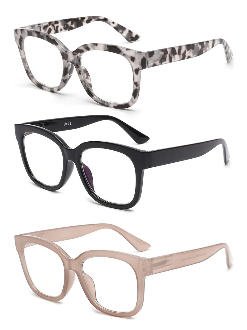 JM 3 Pack Oversized Square Reading Glasses, Blue Light Blocking Computer Reader for women men 3 Pack Mixed Color 1.5 x - BeesActive Australia