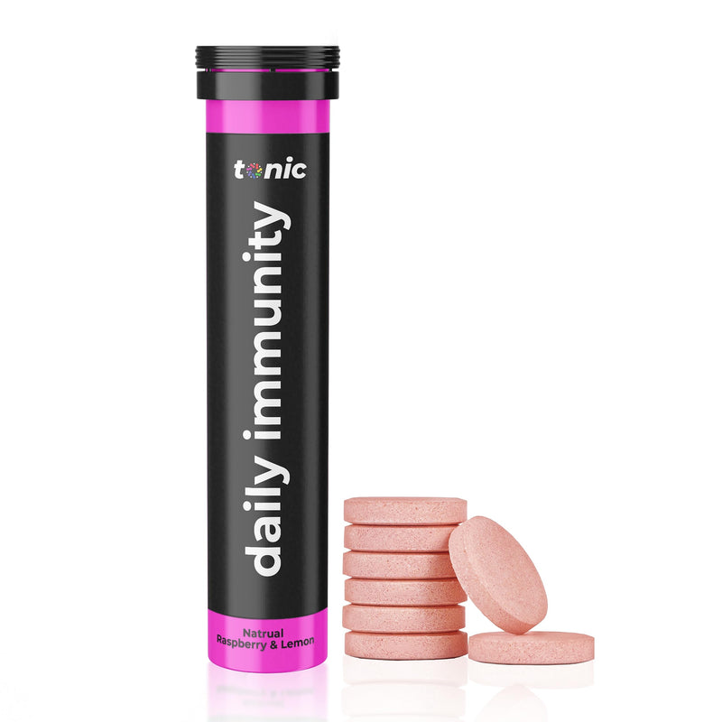 Tonic Health Immunity - 11 in 1 Vitamins, Minerals & Phytonutrients - Vitamin D, Vitamin C, Zinc - Vegan, No Sugar - Max Strength Effervescent Tabs - Raspberry & Lemon (20 Servings) 20 count (Pack of 1) - BeesActive Australia