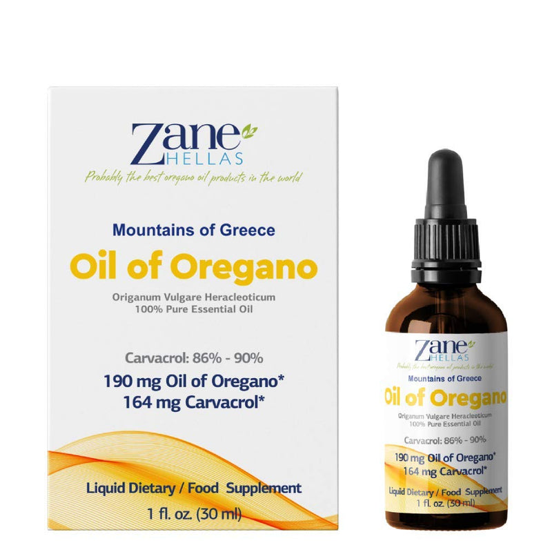 Zane | 100% Greek Undiluted Oil of Oregano | 190 mg Oregano Oil Provides 164 mg Carvacrol per Serving - 5 Drops. 86%-90% Min Carvacrol. 1 fl. oz.- 30ml - BeesActive Australia