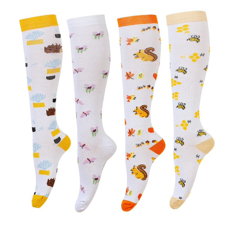 LEOSTEP Socks for Men & Women (4Pair) Non-Slip Long Tube Stocking Ideal for Running,Nurse,Travel,Flight, Pregnancy S-M Insect - BeesActive Australia