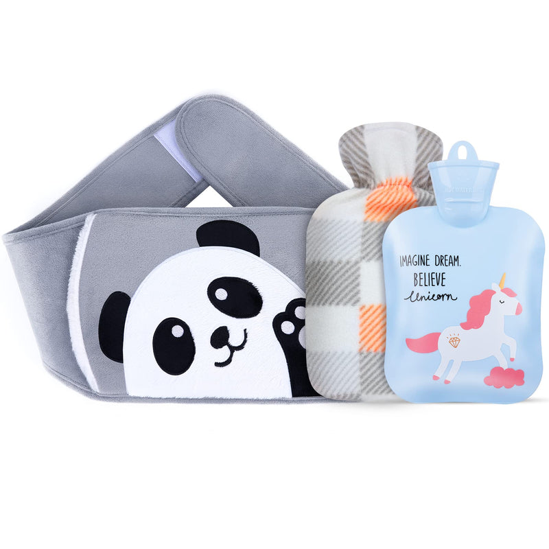 Hot Water Bottle, Warm Water Bag Rubber Hot Water Pouch with Extra Long Soft Plush Hand Waist Warmer Cover, Cute Panda Hot Water Bag for Pain Relief from Arthritis, Headaches, Hot and Cold Therapy Grey Panda - BeesActive Australia