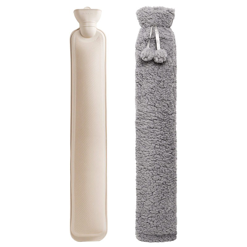 Long Hot Water Bottle with Cover UK, 2L Extra Large Hot Water Bottle Pouch for Body Waist Neck Back Shoulder Hand, 72cm Full Body Length Fluffy Hot Water Bag for Girls, Men, Adults (Gray) Gray Faux Lambswool - BeesActive Australia
