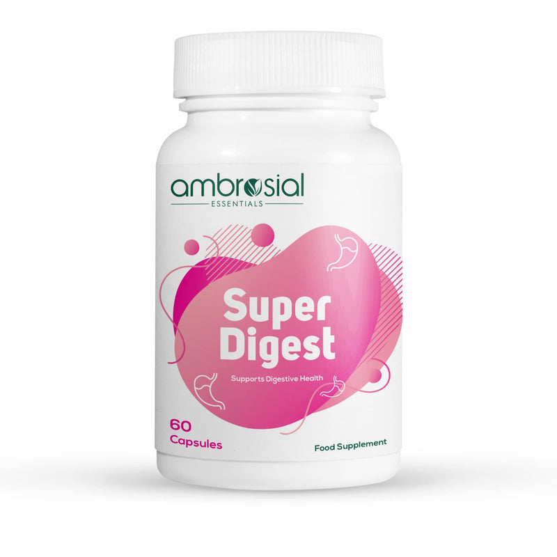 Ambrosial Super Digest with Betaine hcl Pepsin, Ox Bile, L-Glutamic Acid | Digestive Enzyme Supplements for Bloating Relief, Colon Cleanse| Digestives Gut Health Supplements (Pack of 1-60 Capsules) - BeesActive Australia