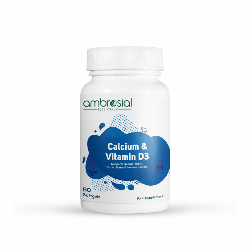Ambrosial Calcium & Vitamin D Tablets | High Potency Calcium Supplement for Bone Health, Muscles & Teeth | High Strength Calcium Tablets (Pack of 1-60 Softgels) Pack of 1- 60 Softgels - BeesActive Australia