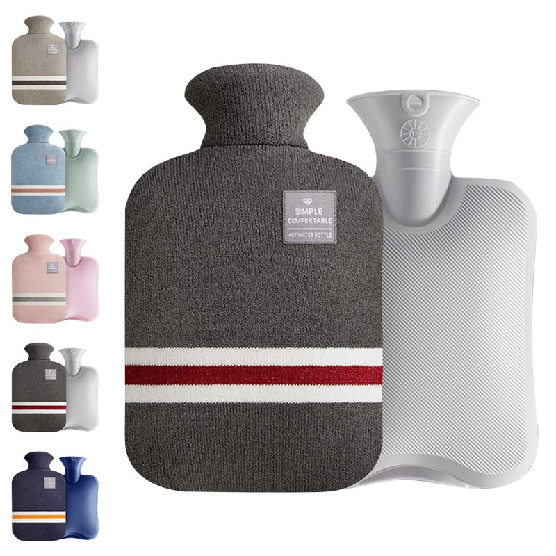 Large Hot Water Bottle with Knitted Cover, 2L Large Capacity Hot Water Bag with Removable and Washable Soft Cover for Pain Relief, Neck and Shoulders, Great Gift for Women, Men, Kids (2L-Dark Grey) 2L-Dark Grey - BeesActive Australia